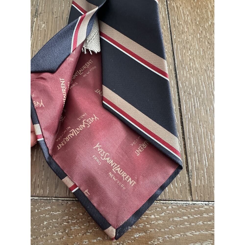 VTG YSL Yves Saint Laurent Necktie Navy Red Stripes GORGEOUS! - Picture 6 of 7